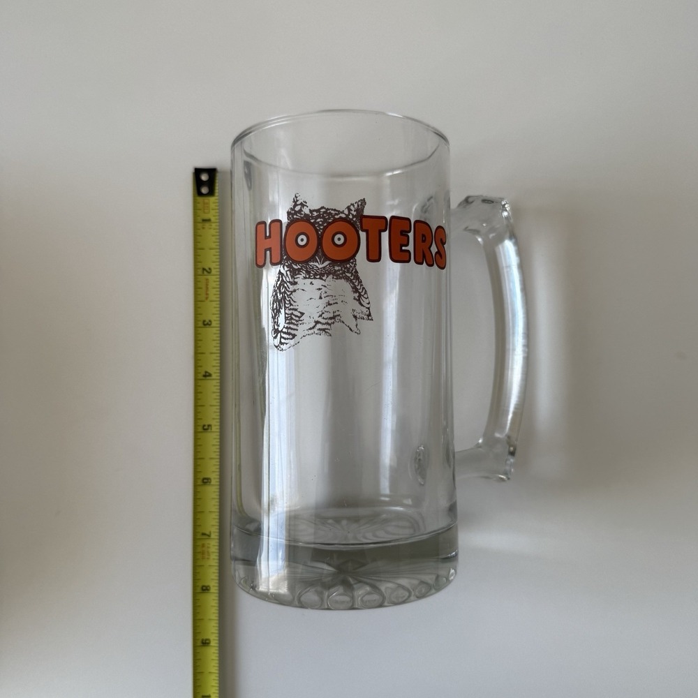 Vintage Hooters Logo 90s Clear Glass Beer Stein Mug Man Cave‎